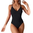 thumbnail image 1 of BKQCNKM One Piece Swimsuit Women, Ruched Swimsuits for Women, Tummy Control Swimsuits for Women, Full Coverage Swimsuits for Women, Slimming Swimsuits for Women, Black S, 1 of 8