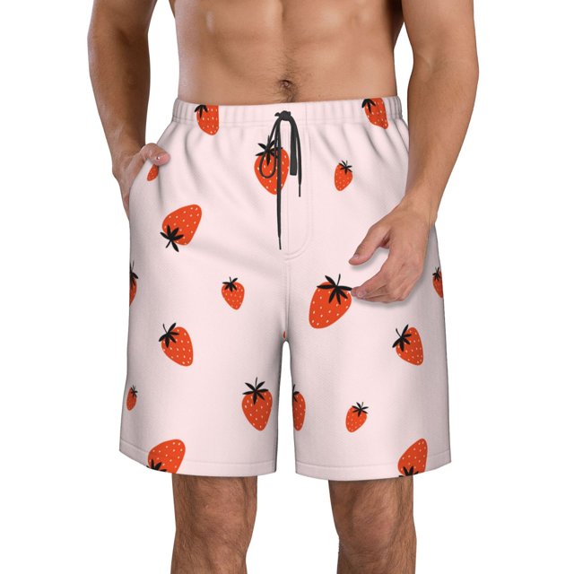 Fotbe Strawberry Trajes de Baño Estampados para Hombre, Shorts de Verano de Secado Rápido, Ropa de Playa, Bañadores-X-Large