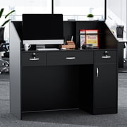 AHB 50-inch Reception Desk with Counter, Front Desk Office Desk with Storage Shelves, Black