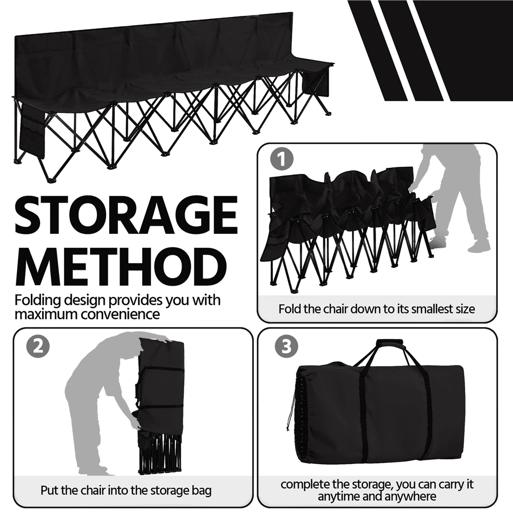 Renwick 6-Seat Portable Folding Bench for Sports Events Camping, Black