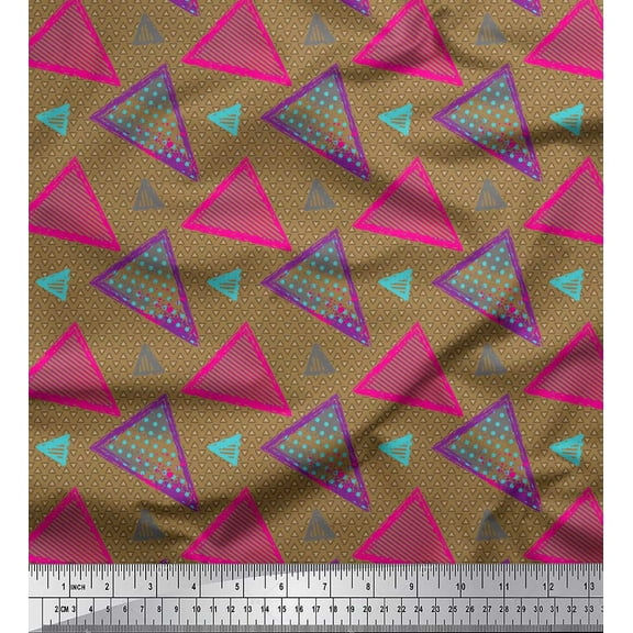 Soimoi Brown Cotton Duck Fabric Triangle Geometric Print Sewing Fabric Yard 42 Inch Wide