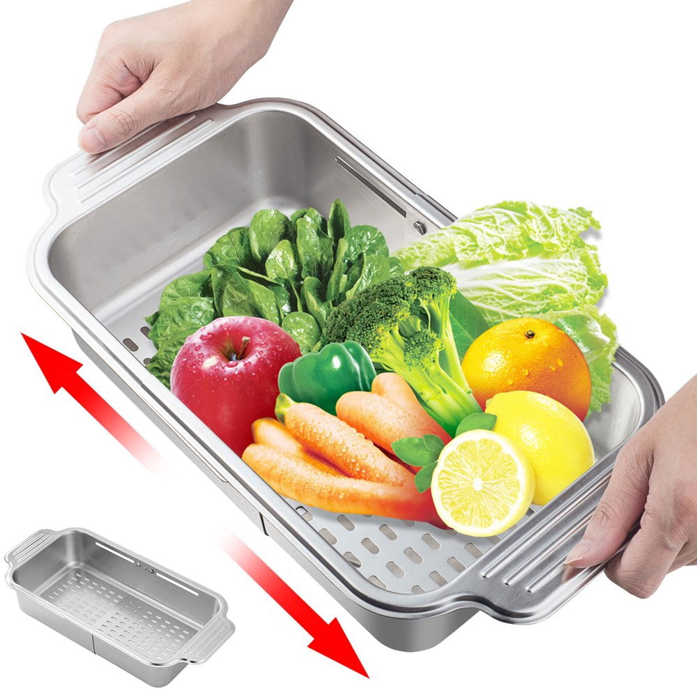 Passoire Extensible Pour évier - Acier Inoxydable, Ajustable De 33.5 à 43.5 Cm - Pour Laver Légumes, égoutter Pâtes, Sécher Vaisselle - Lavable Au Lave-vaisselle
