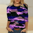 thumbnail image 2 of WEAIXIMIUNG Saint-Valentin Femmes Quotidien Été Imprimé Col Rond Hauts Manches Longues T-Shirt Imprimé Fleur Ample Fendu Côté Tunique, 2 of 5
