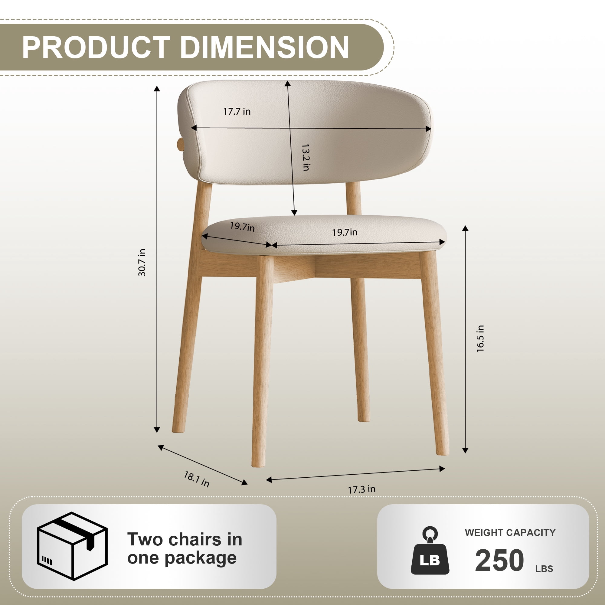 Dining Chairs Set of 2, Modern Faux Leather Dining Wood Legs for Living Kitchen Dining Room (Beige and Wood)