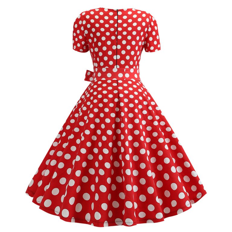 Tejiojio Women Clothes Clearance Women's 1950s Retro Dress Short Sleeve  Vintage Swing Dress