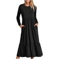 thumbnail image 2 of Ashirexll Winter Dress for Women, Long Sleeve Maxi Dress, Womens Casual Loose Long Sleeve Solid Classic Dress for Fall Winter Daily Comfortable Wear, 2 of 5