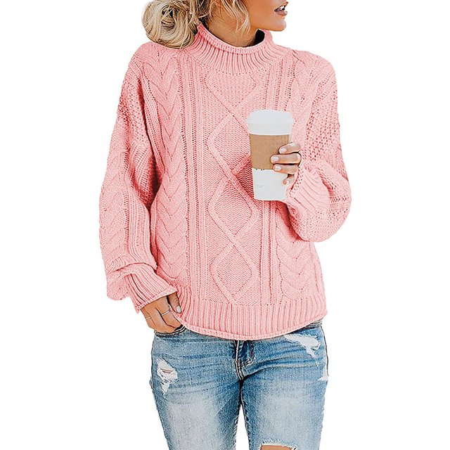EGNMCR Chandails pour Femmes Décontractés à Manches Longues en Tricot Épais, Chandail à Col Roulé, Cadeaux pour Femmes