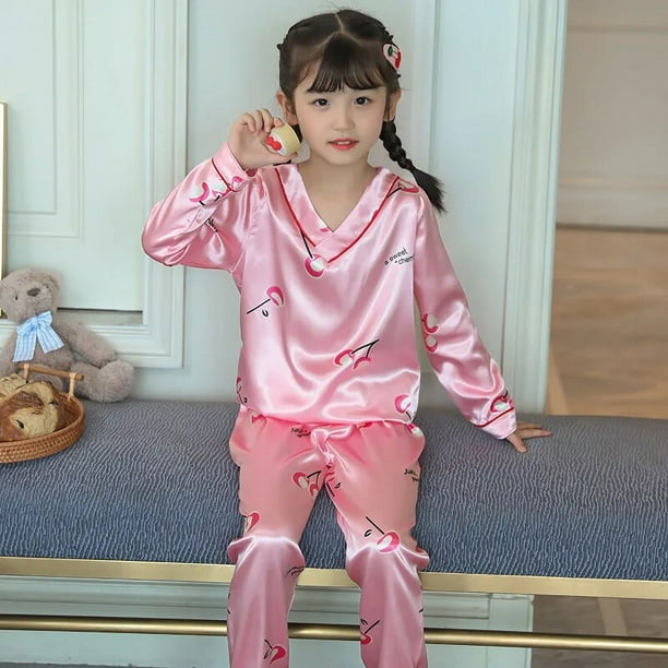 Conjunto de Pijama de satén de seda para niños y niñas, ropa de dormir de Mickey, para otoño