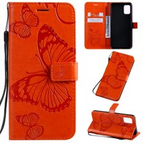 OnePlus Nord N200 5G Wallet Case, Dteck Embossed Butterfly PU Leather Magnetic Folio Flip Wallet Case Built-in Card Holder with Wrist Strap Stand Cover For OnePlus Nord N200 5G 2021,Orange