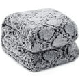 thumbnail image 2 of KAWAHOME Faux Fur Blanket King Size Winter Ultra Luxury Soft Cozy Warm Fluffy Plush Faux Rabbit Fur Blankets Quatrefoil Pattern for Couch Sofa Bed, 108" X 90" Dark Grey, 2 of 4