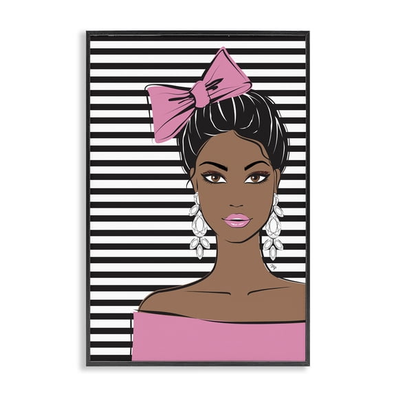 Stupell Industries Modern Girl with Bow & Jewel Earrings Black Framed Giclee Art, 12 x 18, by Martina Pavlova
