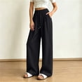 thumbnail image 2 of yeiolnoer Pants for Women Drawstring Elastic Waist Pants Casual Wide Leg Long Pants with Pocket Fashion Outfit(Black,Medium), 2 of 7