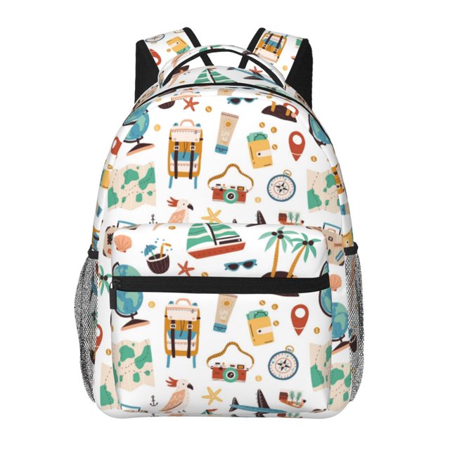 Kdxio Travel1 Pattern Casual Student Backpack Lightweight Daypack Laptop Compartment Travel School Ergonomic Canvas Multi Pocket Design-One Size