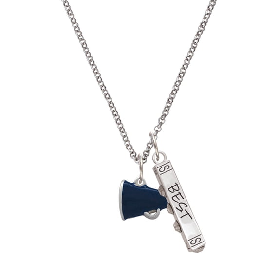 Delight Jewelry Silvertone Small Navy Blue Megaphone Silvertone Best Friends Forever Bar Charm Necklace, 23"