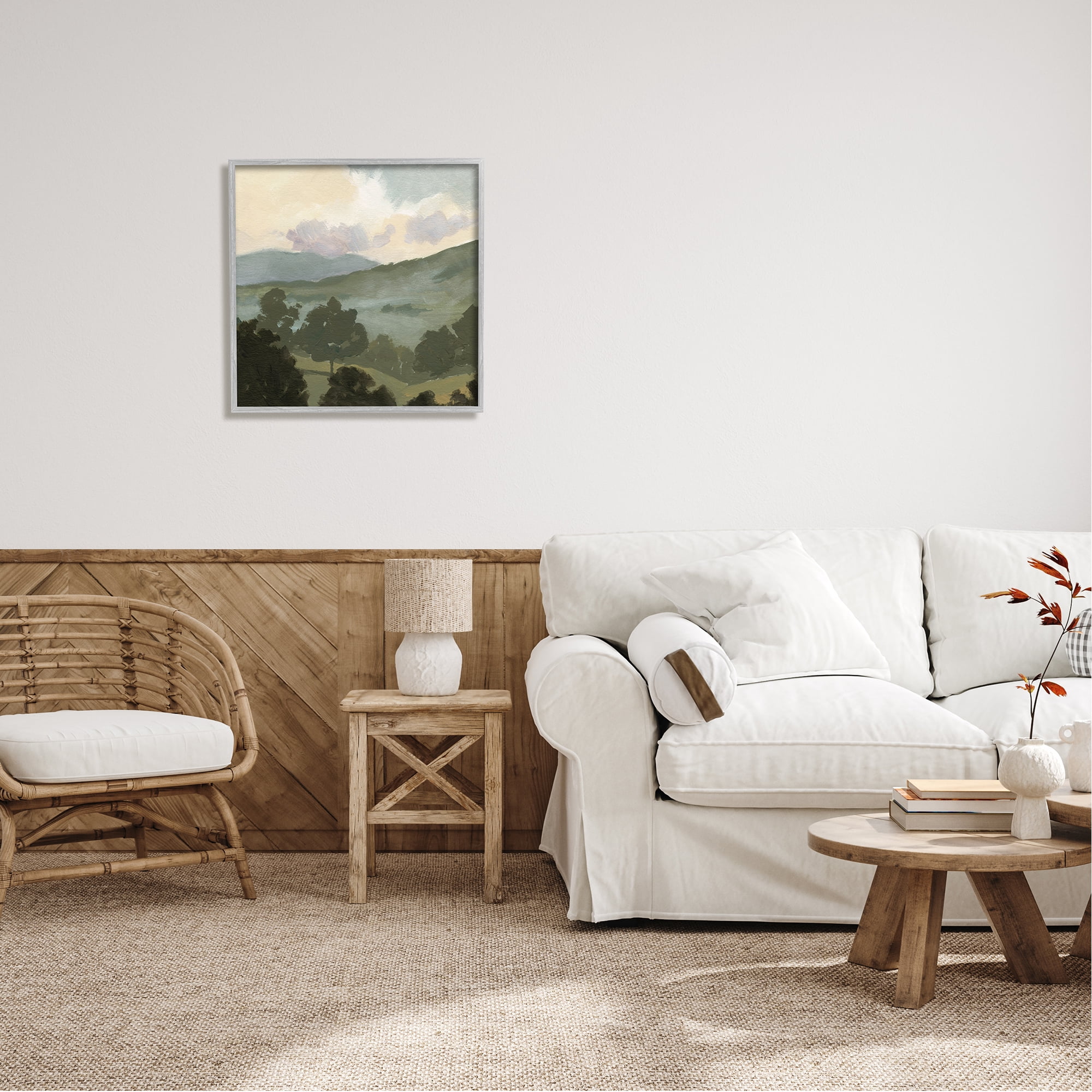 Stupell Industries Country Landscape Sky Nature Painting Gray Framed Art Print Wall Art, 24 x 24