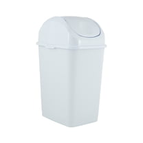 Superio 9 Gallon Plastic Trash Can with Swing Top Lid, Waste Bin for Under Desk, Office, Bedroom, Bathroom- 37 Qt White
