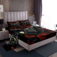 thumbnail image 1 of Moth Bed Sheets Set Gothic Skull Floral Full Sheet Set,Extoic Boho Decor Sheets Red Rose For Gilrs Women Lover Flat Fitted Sheet, 1 of 7