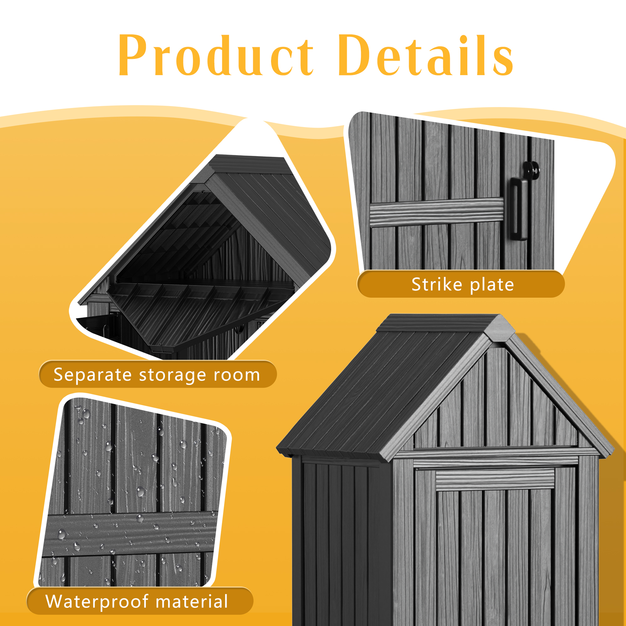 Outdoor Storage Shed, Waterproof Resin Garden Tool Shed, Heavy-Duty Weather-Resistant Cabinet for Patio, Backyard, or Garage