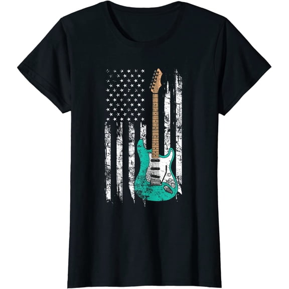 Vintage Guitar American US Flag T-Shirt