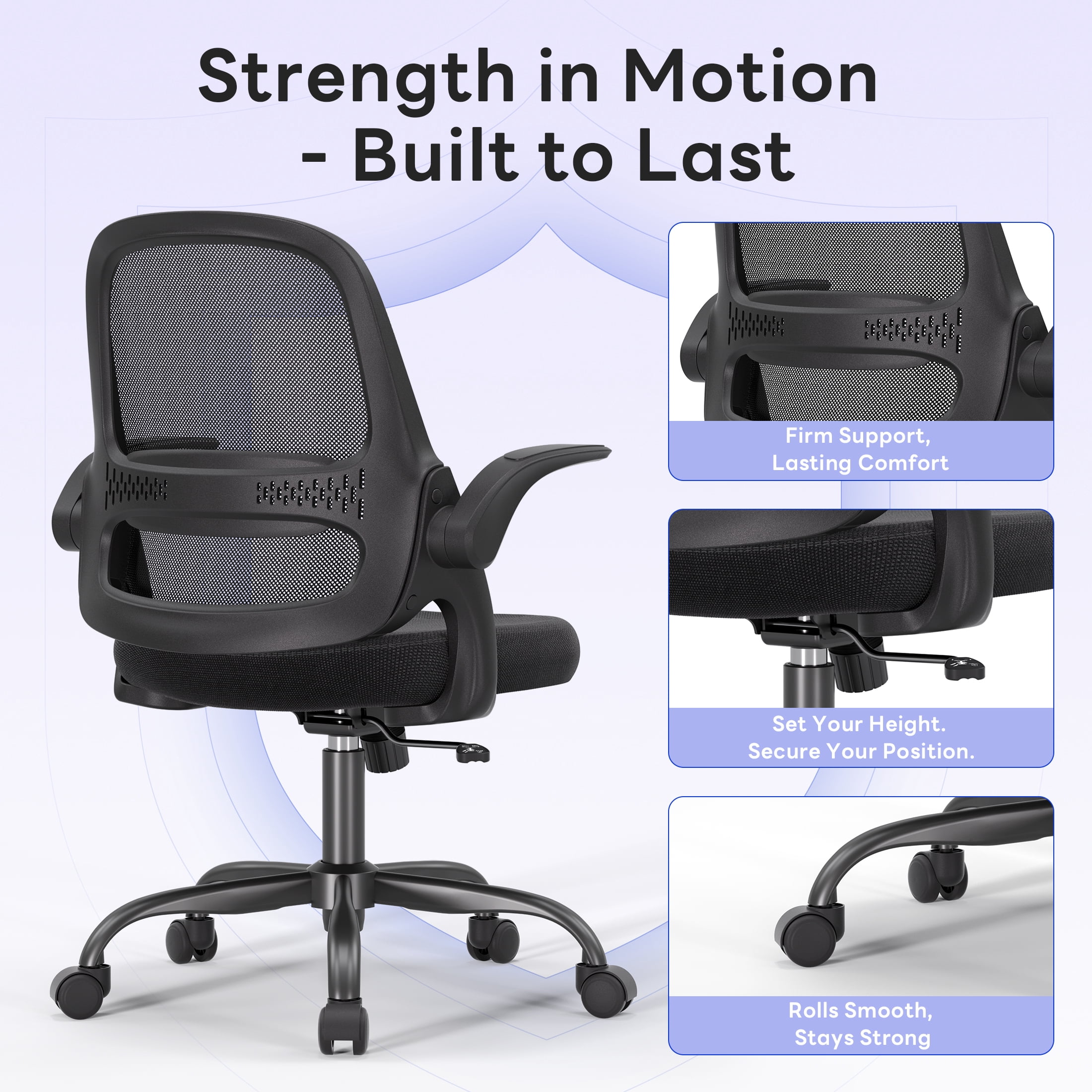 TMV Ergonomic Mesh Office Chair - High Back Gaming Desk Chair, Computer Chair with Lumbar Support & Wheels, Modern Vanity Chair for Home Office,Living Room,Bedroom,Black