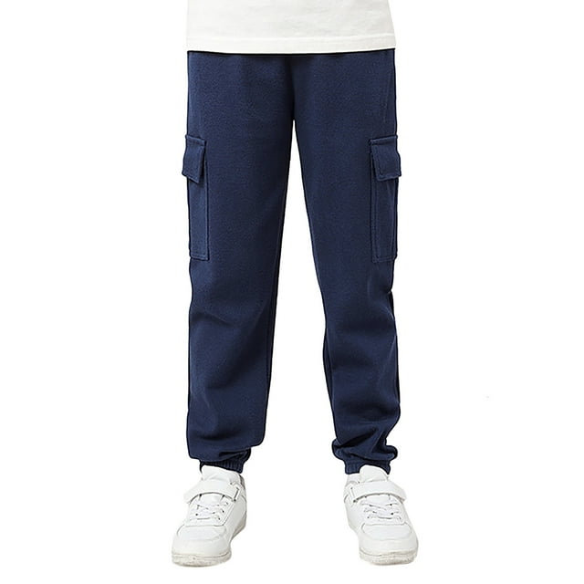 Baby Pants Kids Girls'solid Color Spring Cotton Sweatpants Child Elastic Sports Trousers Pantalon Mi Saison Enfant Navy 6 Years-7 Years