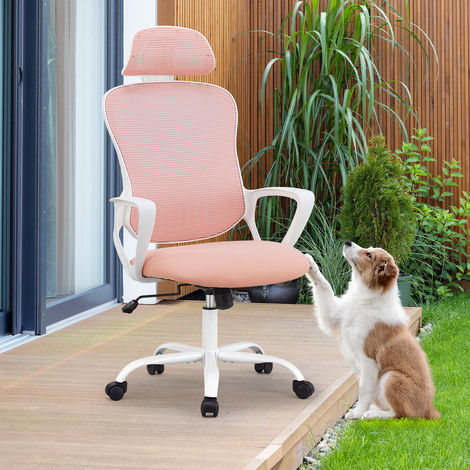 CONCETTA Ergonomic Office Chair, High Back Mesh Computer Swivel Chair with Adjustable Headrest, Pink