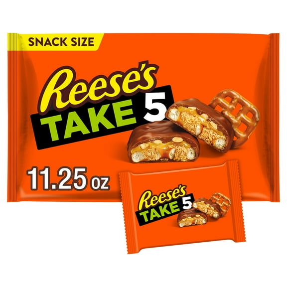 REESE'S TAKE 5 Pretzel, Peanut and Chocolate Snack Size, Candy Bag, 11.25 oz ( Pack of 2 )