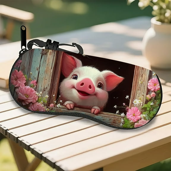 Vibrant Pig flower Patterned Eyeglass Case,Ultra-Light Neoprene Soft Shell with Protective Lining & Secure Zipper (Trendy Unisex Design)