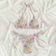 thumbnail image 4 of Conjunto de Bikini con estampado colorido para mujer, bañador con cuello Halter, diseño plisado, copas acolchadas inalámbricas, traje de baño para vadear, 4 of 5