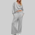 thumbnail image 2 of Vibrex Comfy Sets for Women Clothing Womens 2 Piece Lounge Set Fall Outfits Solid Color Long Sleeve V-Neck Tops Oversized Wide Leg Pants Workout Tracksuit Sets Sporty Lightweight Cozy Casual Sets, 2 of 9