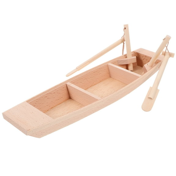Unfinished Wooden Rowboat, Mini Wood Boat Model Figurine for DIY Crafts School Project Birthday Party Home Office Table Decoration