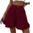 thumbnail image 2 of Shorts for Women Dressy Casual High Waist Ruffle Hem Wide Leg Short Loose Elegant Summer Vacation Shorts with Pocket Red XL, 2 of 6