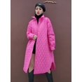 thumbnail image 2 of Chaqueta larga recta de invierno para mujer, abrigo a la moda con cinturón, chaqueta acolchada holgada y cálida, abrigo con patrón de rombos, Tops informales, prendas de vestir, 2 of 4