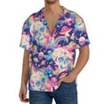 thumbnail image 7 of Lsque Skull rainbow color space print Men's Cuban Collar Short Sleeve Shirt Summer Beachwear Casual Button Down Fashionable Vacation Leisure Shirt-4X-Large, 7 of 7