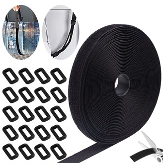OljezziYa 20ft Adjustable Cable Straps With 30 Buckles - Hook & Loop, Reusable, Cut To Length, Black