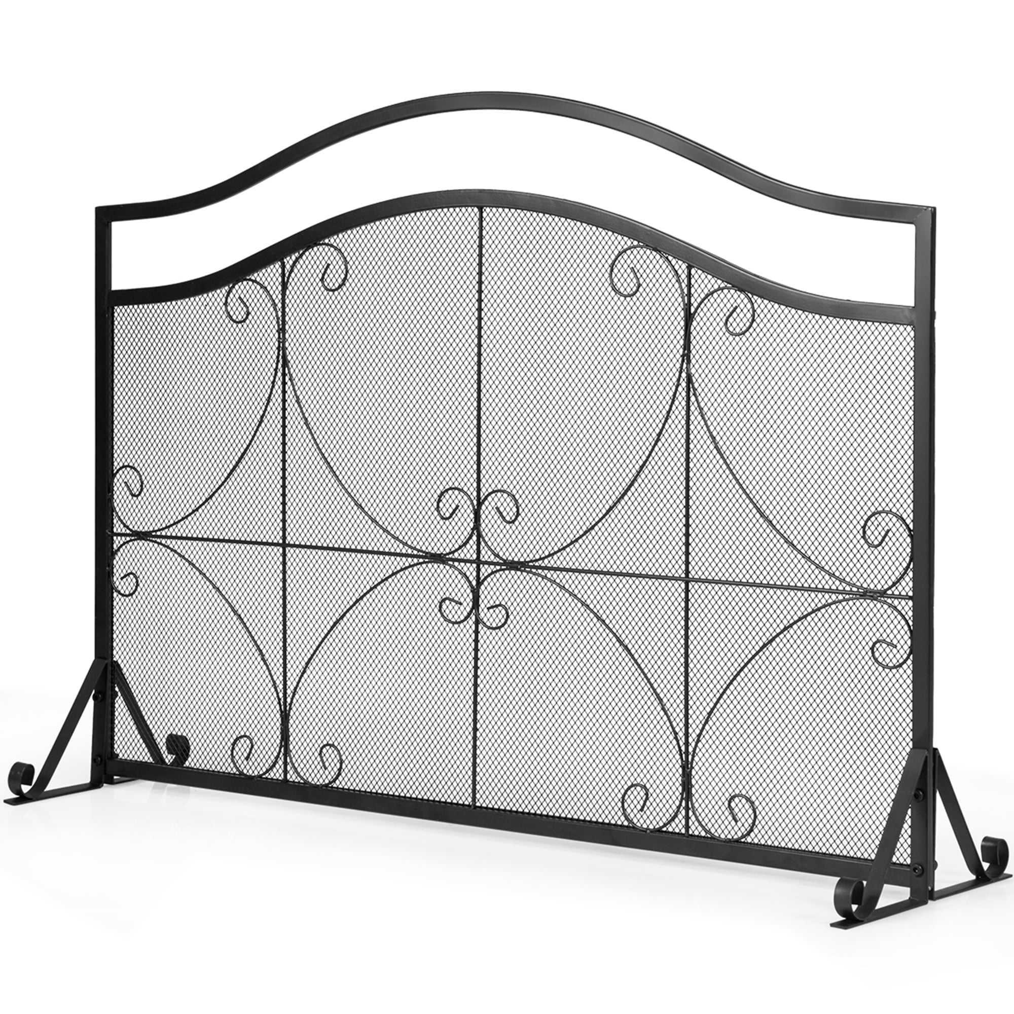 Gymax Single Panel Fireplace Screen Free Standing Spark Guard Fence for