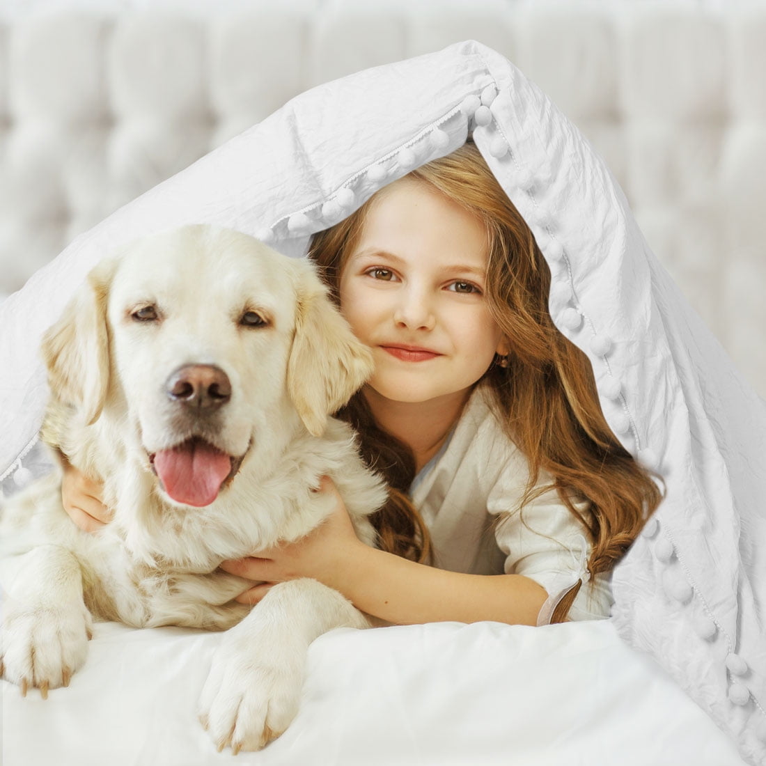 Unique Bargains Polyester Washed Pompon Bedding Duvet Cover Set Queen Gray