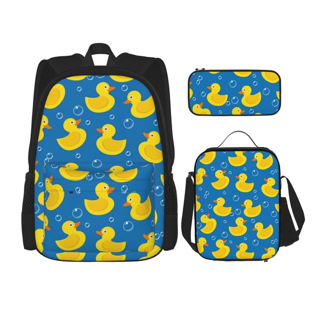 Fotbe Rubber Duck Set Escolar 3 en 1 para Niños - Mochila Duradera con Lonchera Aislante y Estuche para Lápices - Mochila Escolar para Niños y Niñas