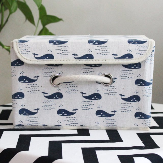 Caja de almacenamiento estampada de algodón y lino, caja de almacenamiento grande y pequeña de algodón, caja con acabado y tapa, caja de almacenamiento con asa de cuerda de algodón