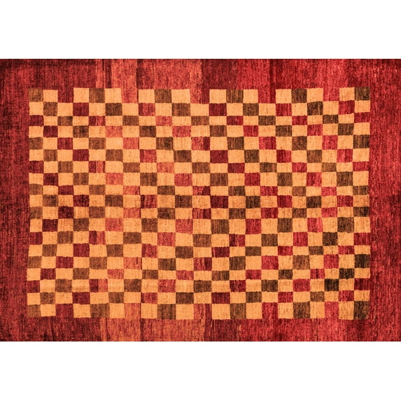 Ahgly Company Indoor Rectangle Checkered Orange Modern Area Rugs, 2' x 3'
