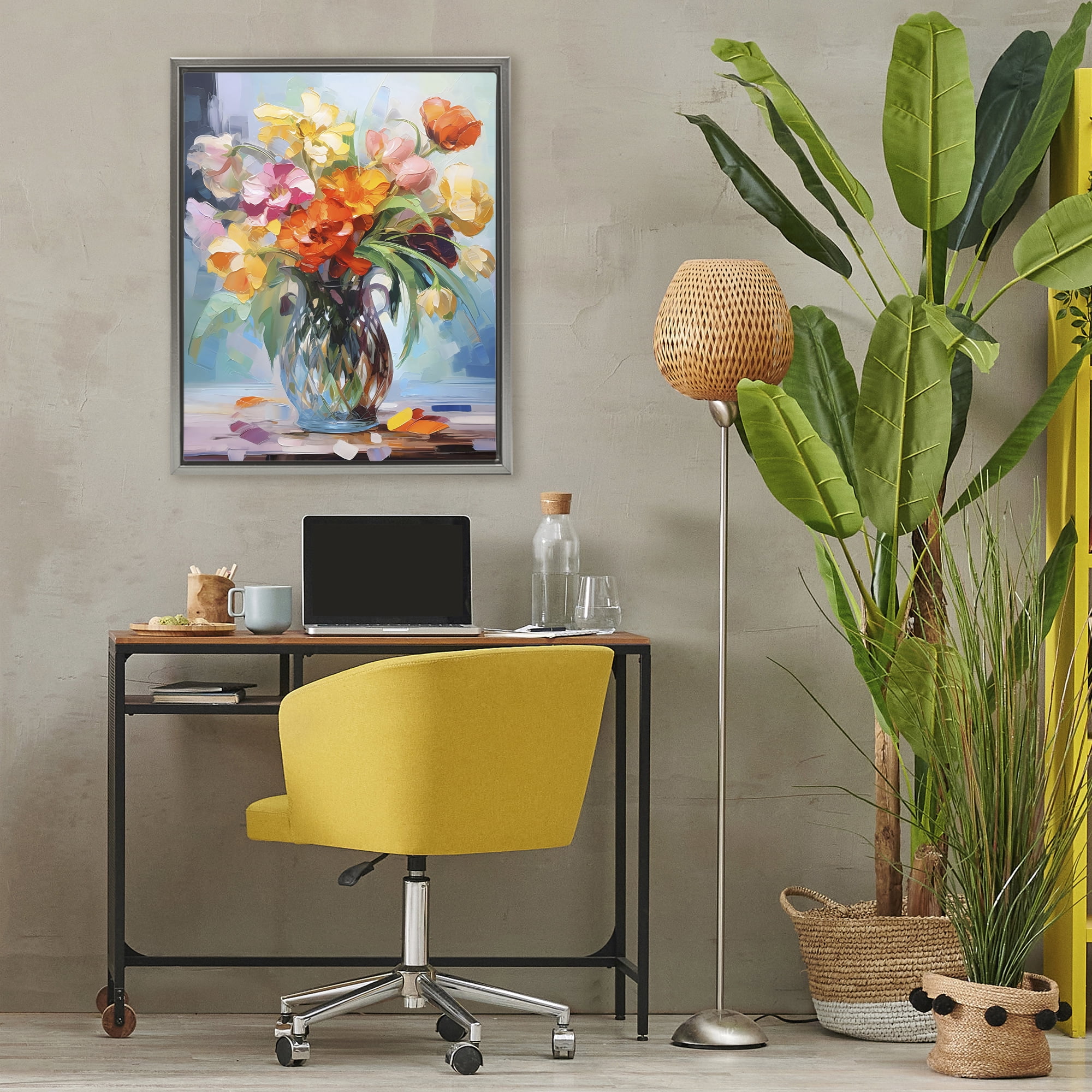 Stupell Industries Dreamy Bouquet of Vibrant Blooms Gray Framed Floater Canvas Wall Art, design by Creative Studio