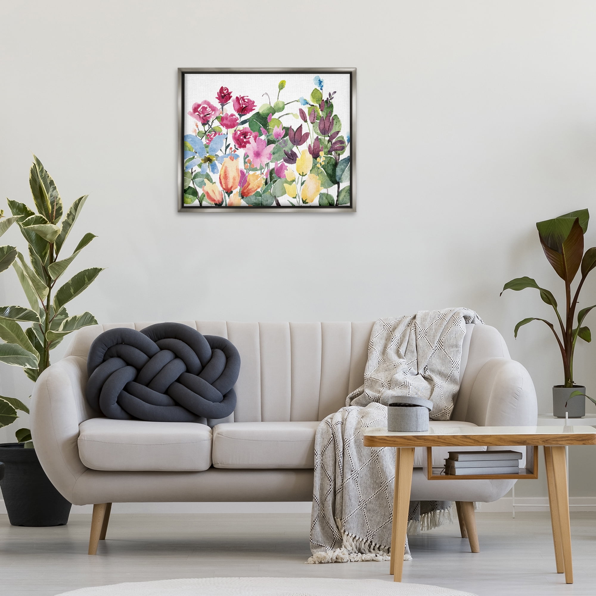 Stupell Industries Floral Blooming Colors Botanical & Floral Painting Gray Floater Framed Art Print Wall Art, 31 x 25