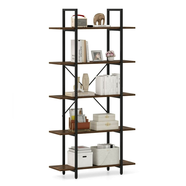 Costway 1 PCS 5-Tier Bookshelf 62" Tall Vintage Industrial Bookcase with Open Storage Shelves