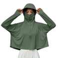 thumbnail image 3 of VBVC Women's UPF 50+ Sun Protection Hoodie,Ladies Full Face Cover Long Sleeve Cooling Jacket,Quick Dry Lightweight Outdoor Hiking Sun Shirt for Women,Army Green,Free Size, 3 of 7