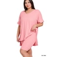thumbnail image 2 of Zenana Women's Brushed DTY Microfier V-Neck Short Sleeve Hi-Low Hem & Biker Short Loungewear Set, 2 of 4