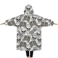 thumbnail image 2 of Oversized Wearable Blanket Hoodie,White Skull Bone Pattern Sherpa Blanket Hoodie with Super Pockets,Super Warm Fuzzy Pullover for Women & Men, 2 of 6