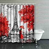 Shower Couple BPBOP Oil Painting Paris European City Landscape France Eiffel Tower Black White And Red Modern Art Couple Under Umbrella Shower Curtain Polyester Bathroom Curtain 60x72 inches ()