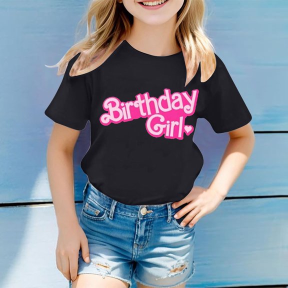 Girls T shirts Short Sleeve Crewneck Letter Pattern Graphic Tees Summer Casual Breathable Everyday Wear T-Shirts for Girls Size 2-3Y