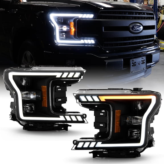 2018-2020 Ford F150 Halogen Black Smoke Switchback LED Tube Projector Headlights