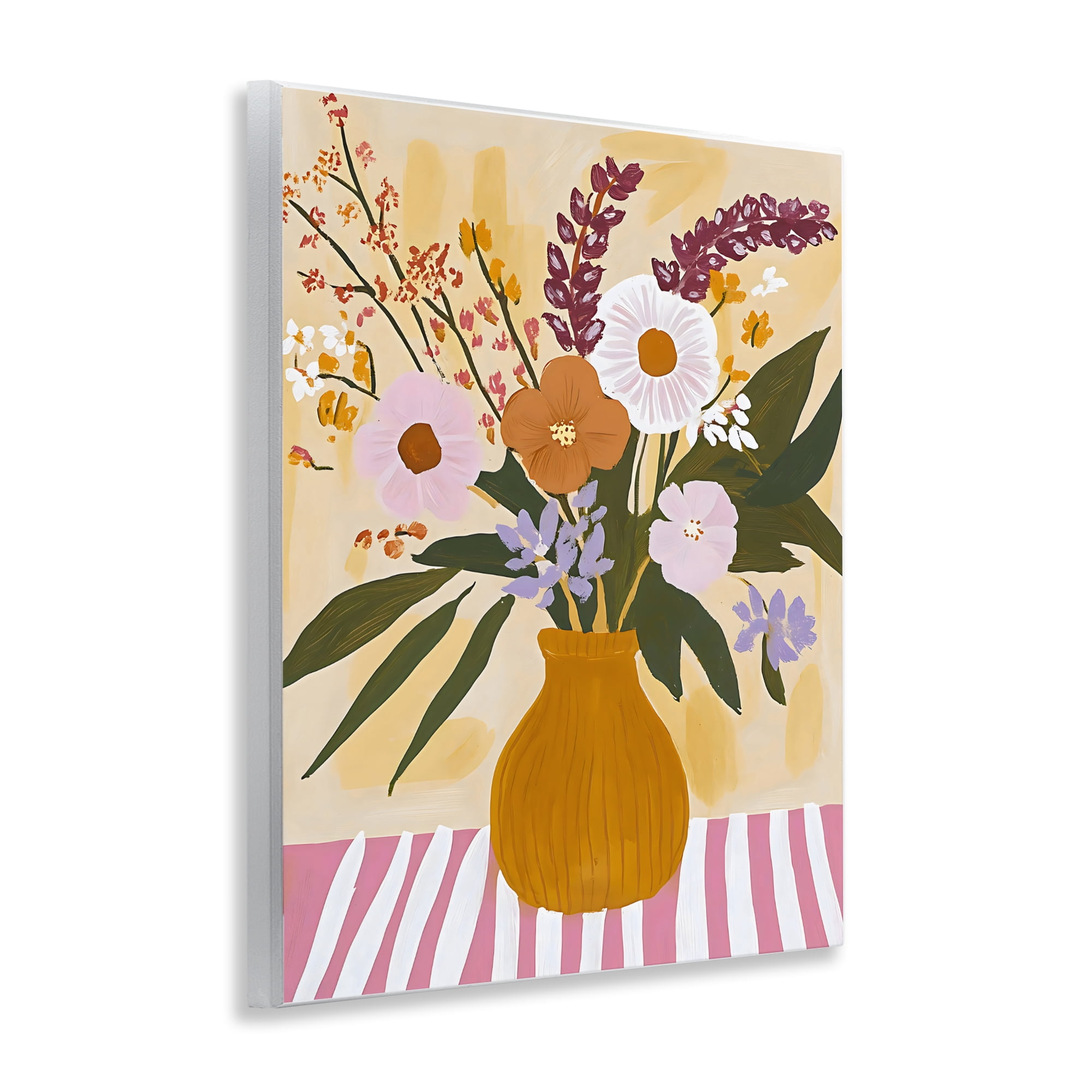 Stupell Industries Boho Flowers on Pink Stripes Wall Plaque Art, design by Creative Studio